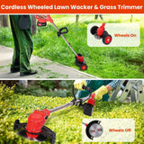 3-in-1 Electric Cordless Grass Wacker Battery Powered Grass Trimmer with Wheels Adjustable Head with 2-Pieces 2500mAh Batteries Garden & Patio - Tophatter Daily Deals