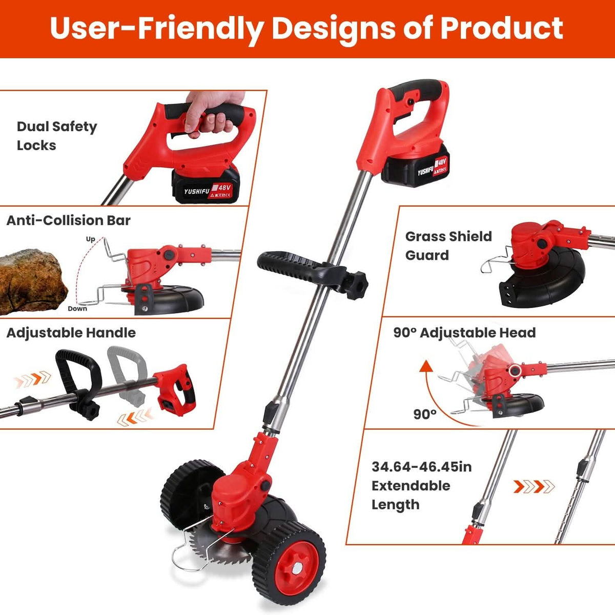 3-in-1 Electric Cordless Grass Wacker Battery Powered Grass Trimmer with Wheels Adjustable Head with 2-Pieces 2500mAh Batteries Garden & Patio - Tophatter Daily Deals