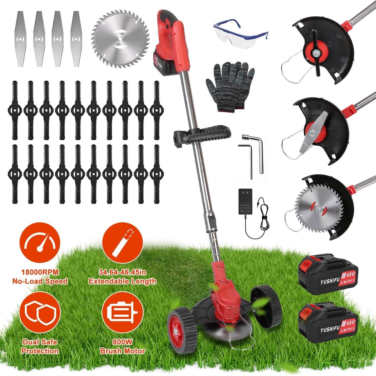 3-in-1 Electric Cordless Grass Wacker Battery Powered Grass Trimmer with Wheels Adjustable Head with 2-Pieces 2500mAh Batteries Garden & Patio - Tophatter Daily Deals