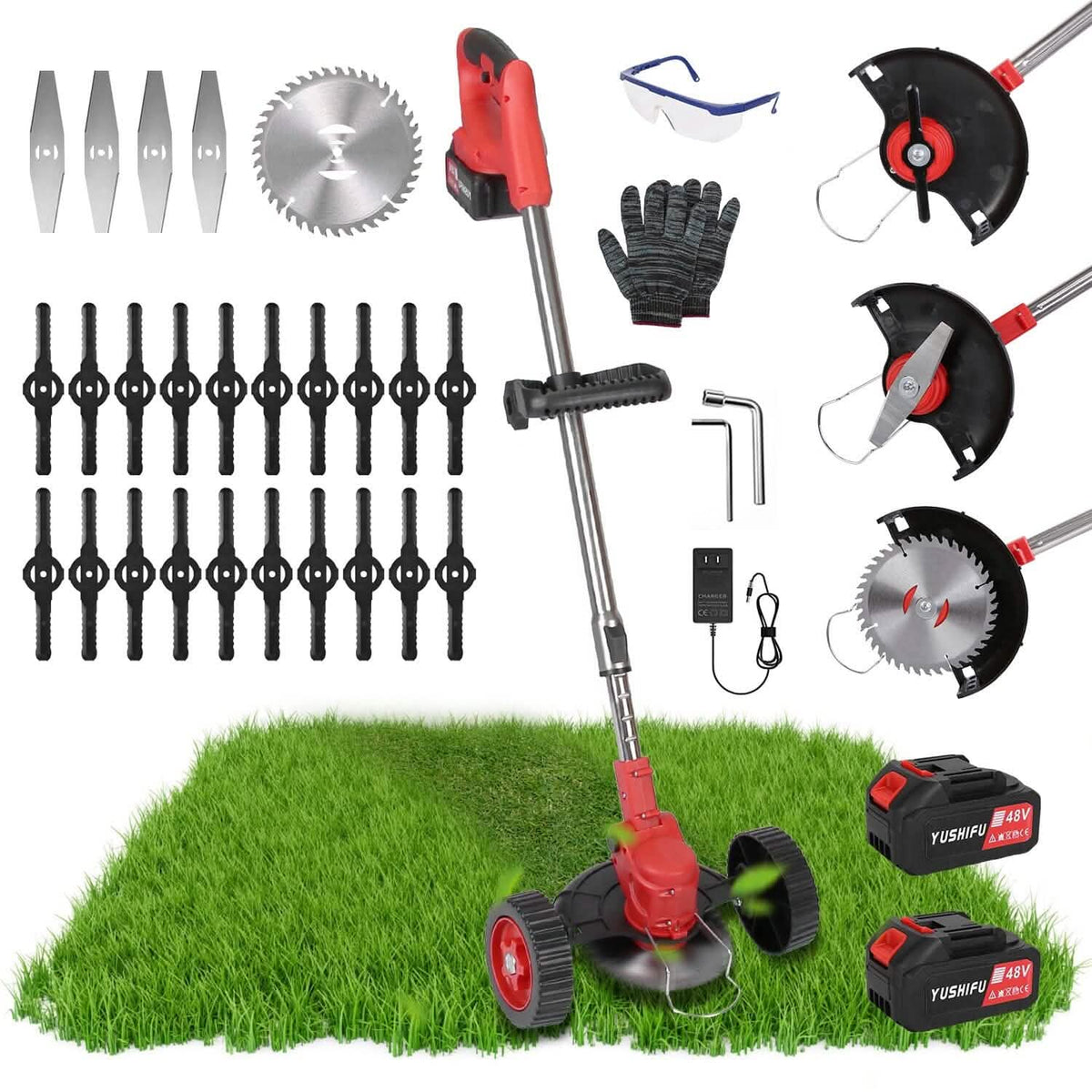 3-in-1 Electric Cordless Grass Wacker Battery Powered Grass Trimmer with Wheels Adjustable Head with 2-Pieces 2500mAh Batteries Garden & Patio - Tophatter Daily Deals