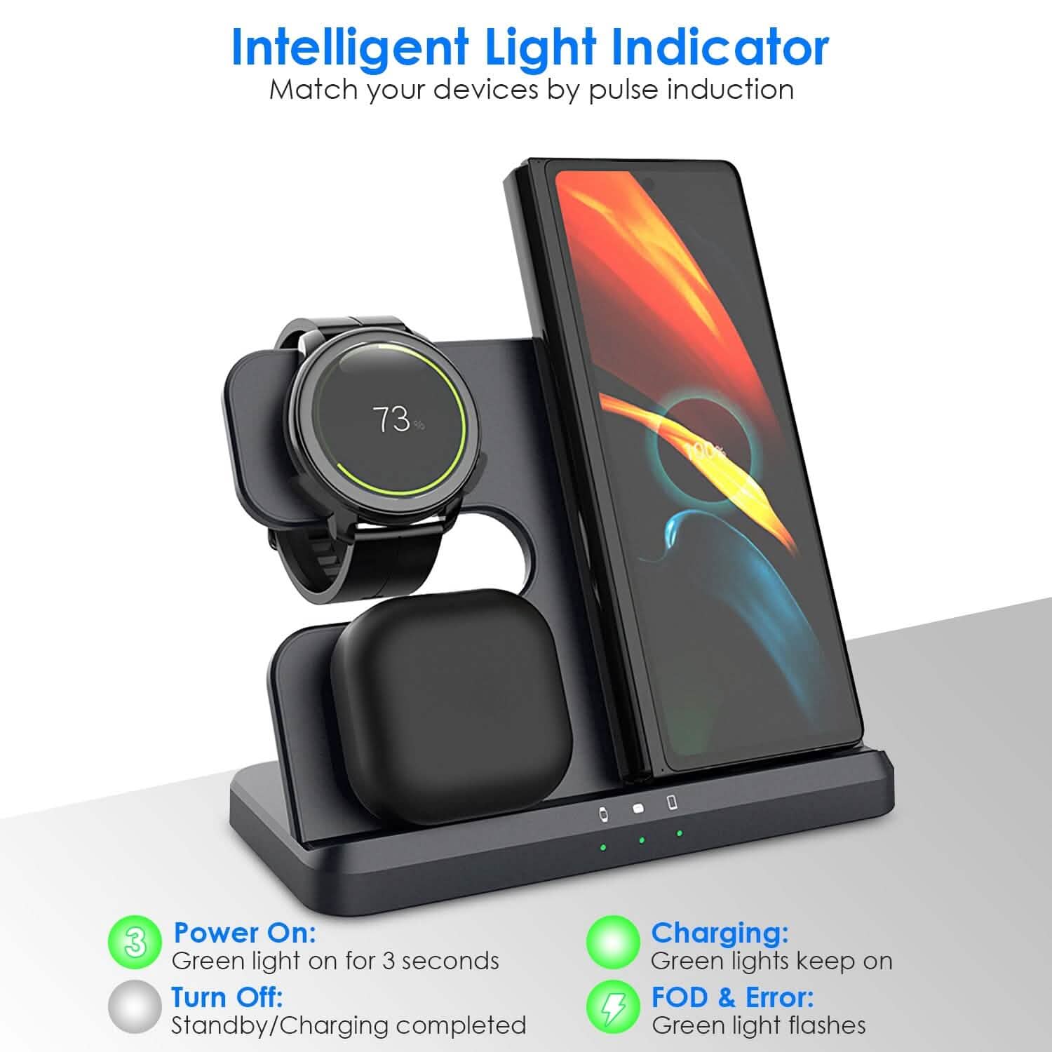 3-in-1 Fast Wireless Charger for Qi-enable Phones, Earphones and Watches Mobile Accessories - Tophatter Daily Deals
