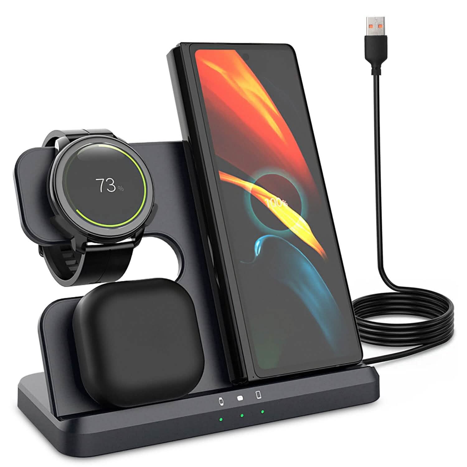 3-in-1 Fast Wireless Charger for Qi-enable Phones, Earphones and Watches Mobile Accessories - Tophatter Daily Deals