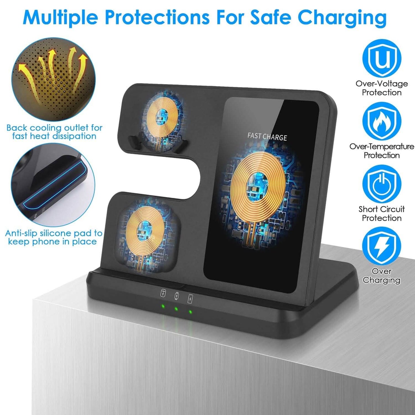 3-in-1 Fast Wireless Charger for Qi-enable Phones, Earphones and Watches Mobile Accessories - Tophatter Daily Deals
