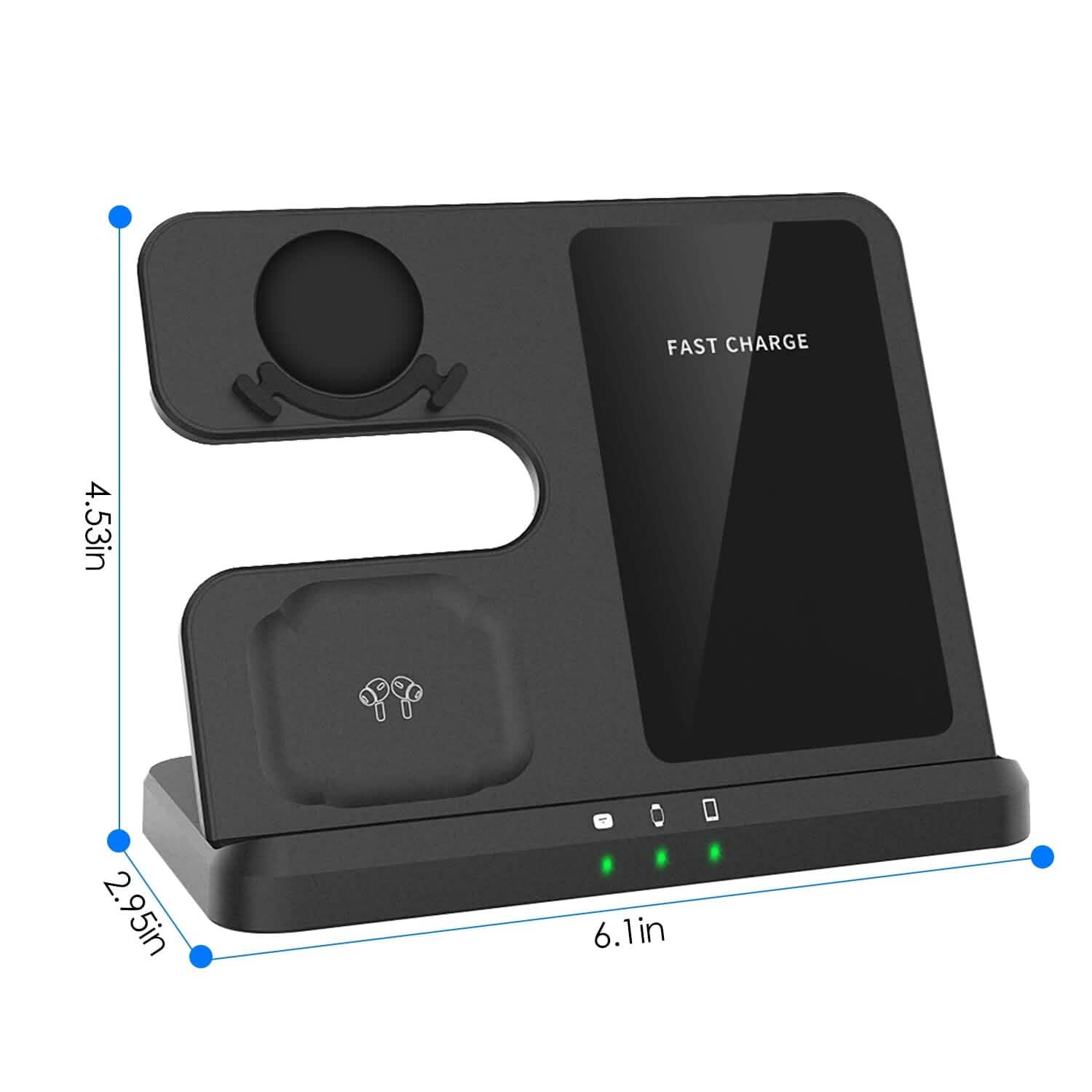 3-in-1 Fast Wireless Charger for Qi-enable Phones, Earphones and Watches Mobile Accessories - Tophatter Daily Deals