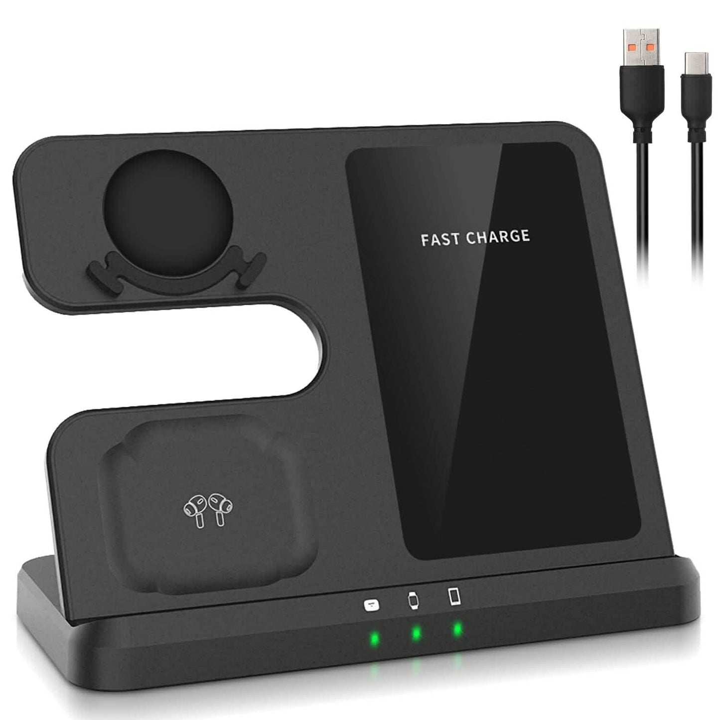 3-in-1 Fast Wireless Charger for Qi-enable Phones, Earphones and Watches Mobile Accessories - Tophatter Daily Deals