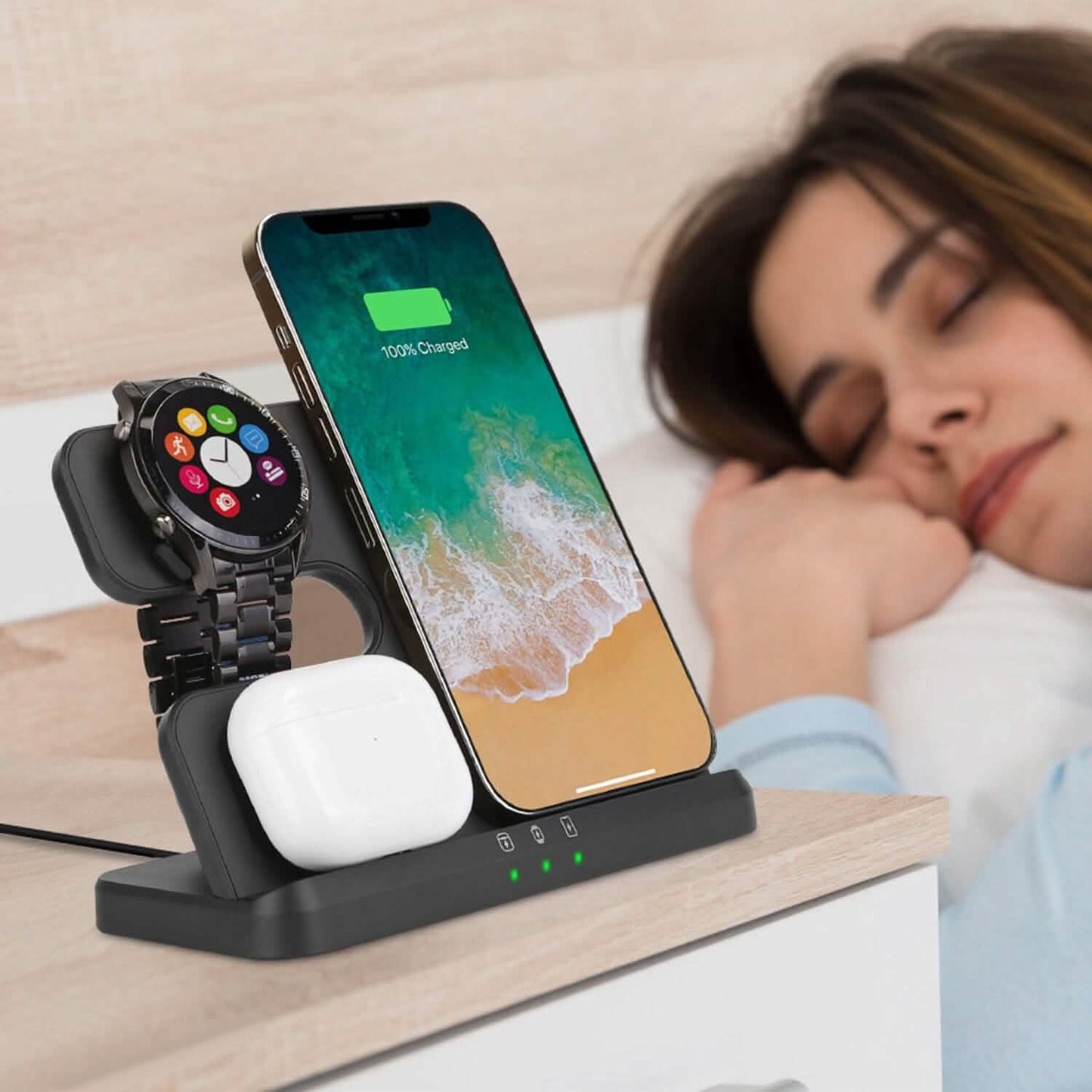 3-in-1 Fast Wireless Charger for Qi-enable Phones, Earphones and Watches Mobile Accessories - Tophatter Daily Deals