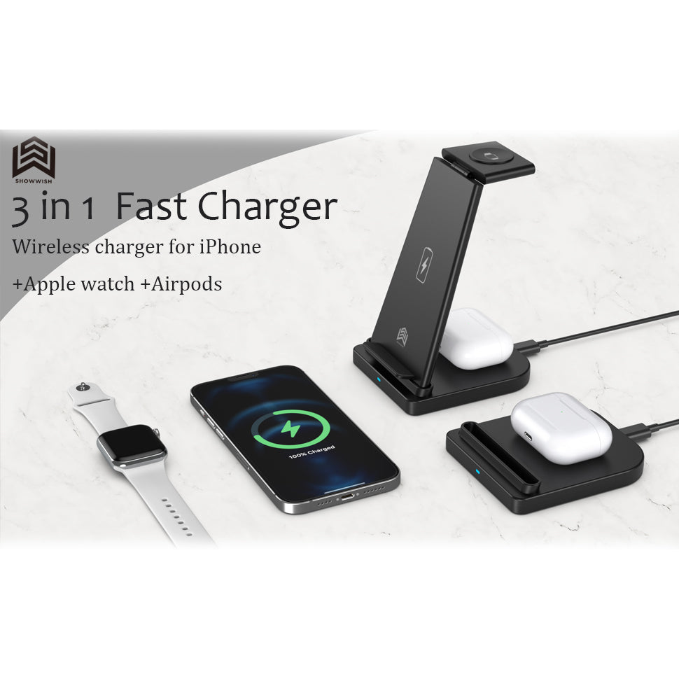 3-in-1 Foldable Fast Wireless Charging Stand Charging Station - Tophatter Daily Deals