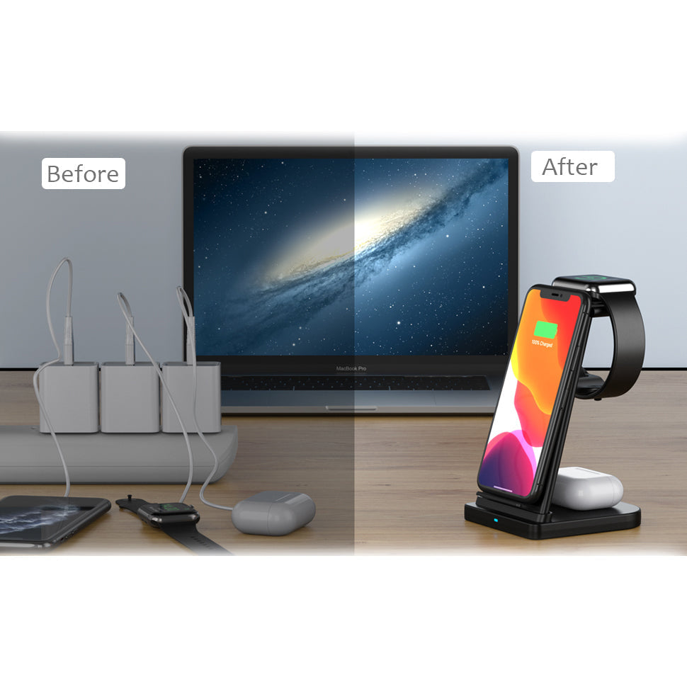 3-in-1 Foldable Fast Wireless Charging Stand Charging Station - Tophatter Daily Deals