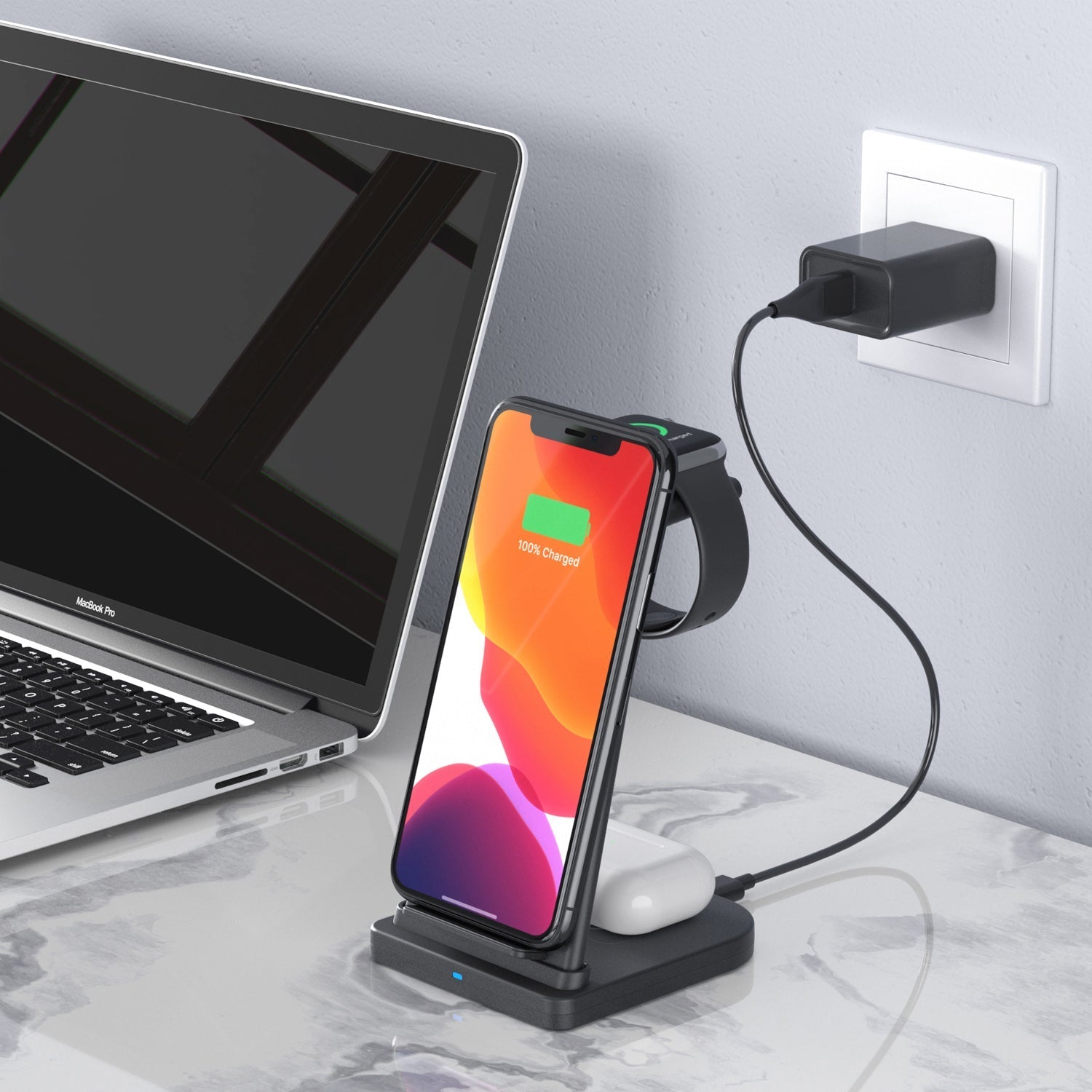 3-in-1 Foldable Fast Wireless Charging Stand Charging Station - Tophatter Daily Deals