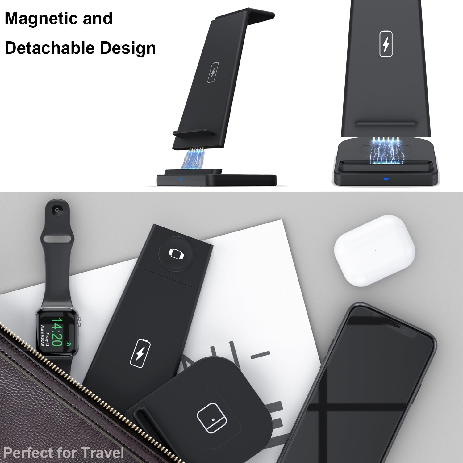 3-in-1 Foldable Fast Wireless Charging Stand Charging Station - Tophatter Daily Deals