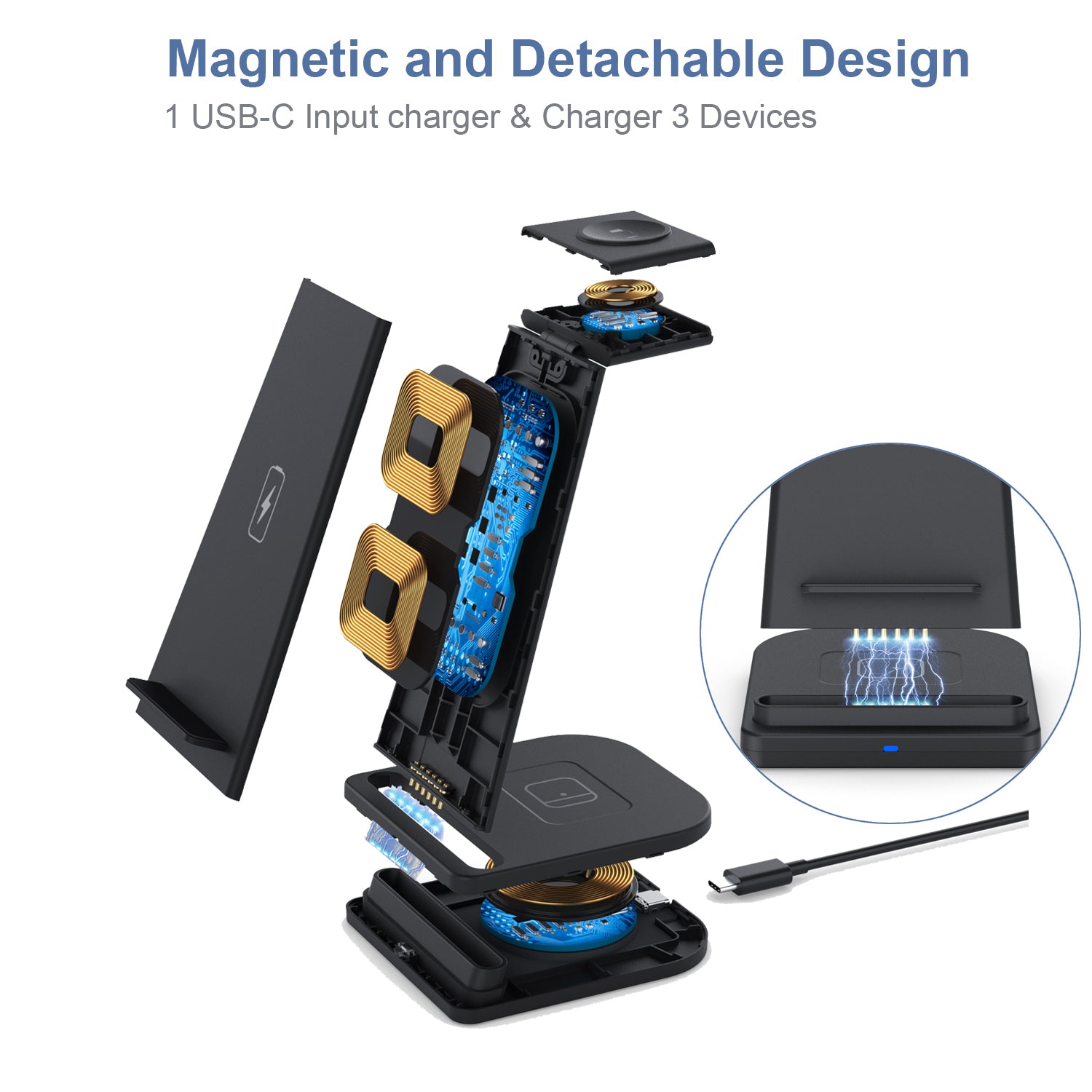 3-in-1 Foldable Fast Wireless Charging Stand Charging Station - Tophatter Daily Deals