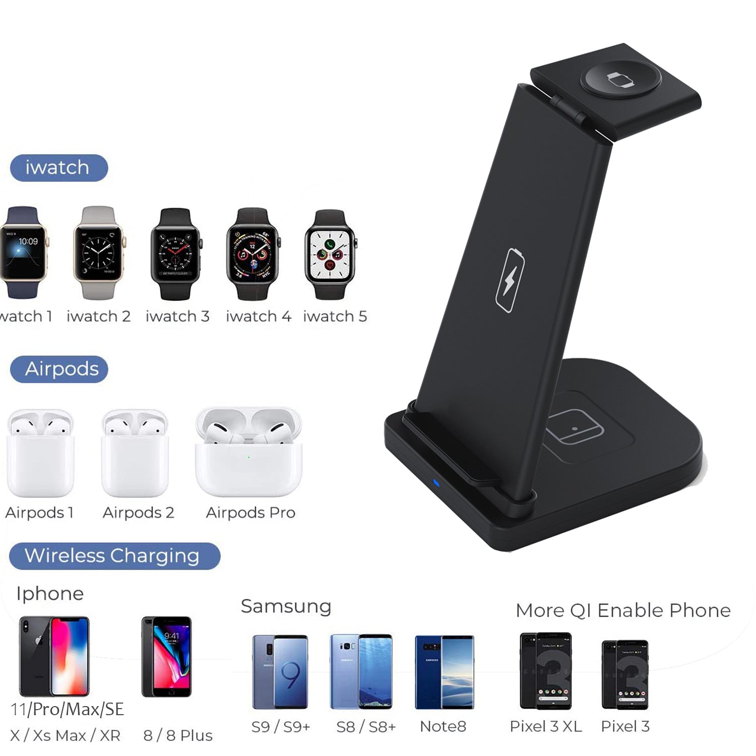 3-in-1 Foldable Fast Wireless Charging Stand Charging Station - Tophatter Daily Deals