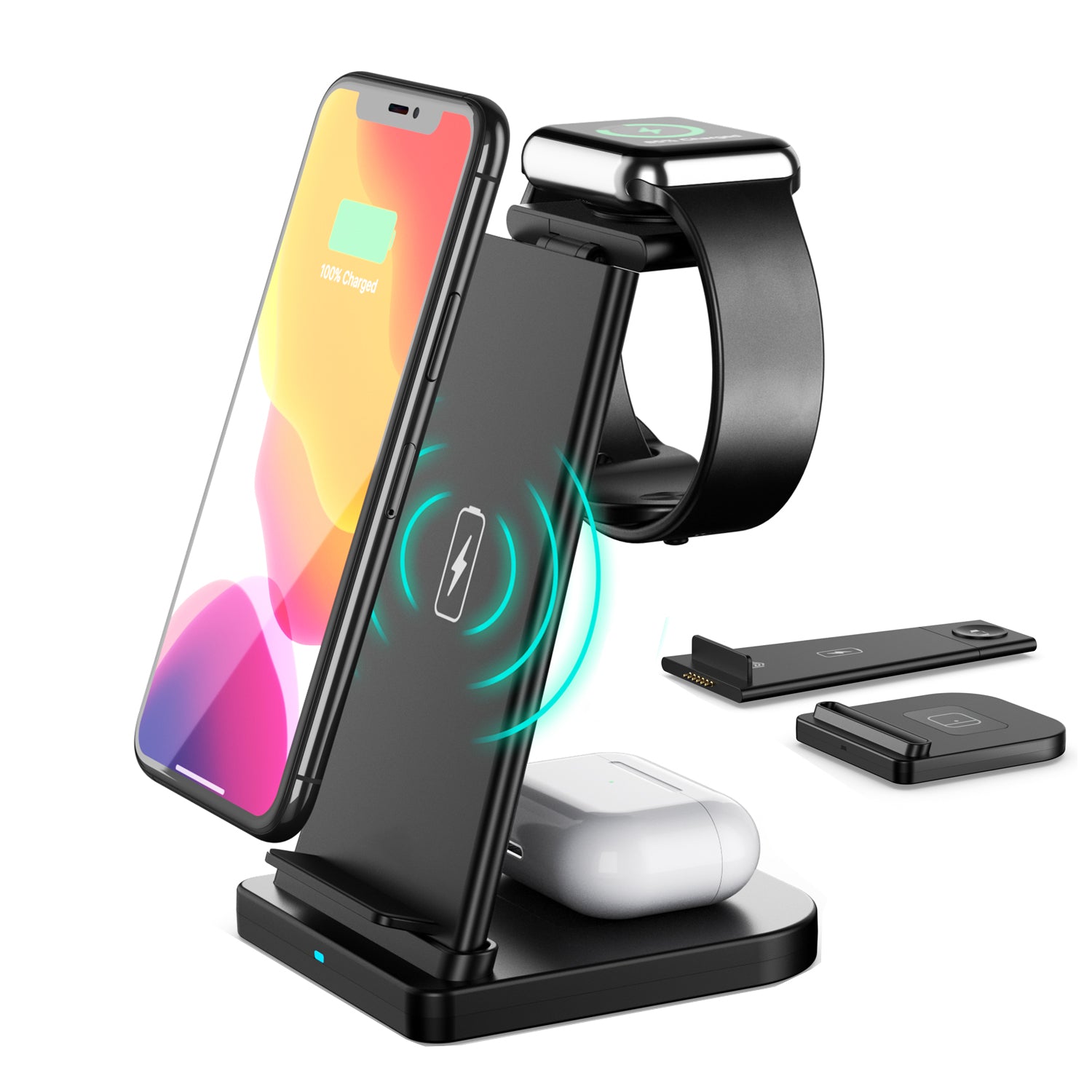 3-in-1 Foldable Fast Wireless Charging Stand Charging Station - Tophatter Daily Deals