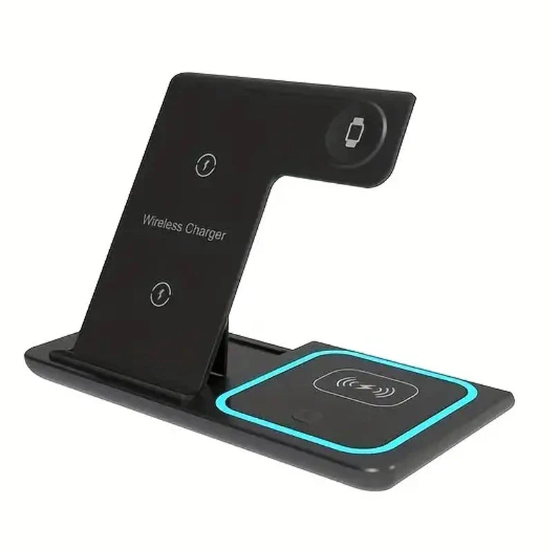 3-in-1 Folding Fast Wireless Charger Station Black Charging Station - Tophatter Daily Deals