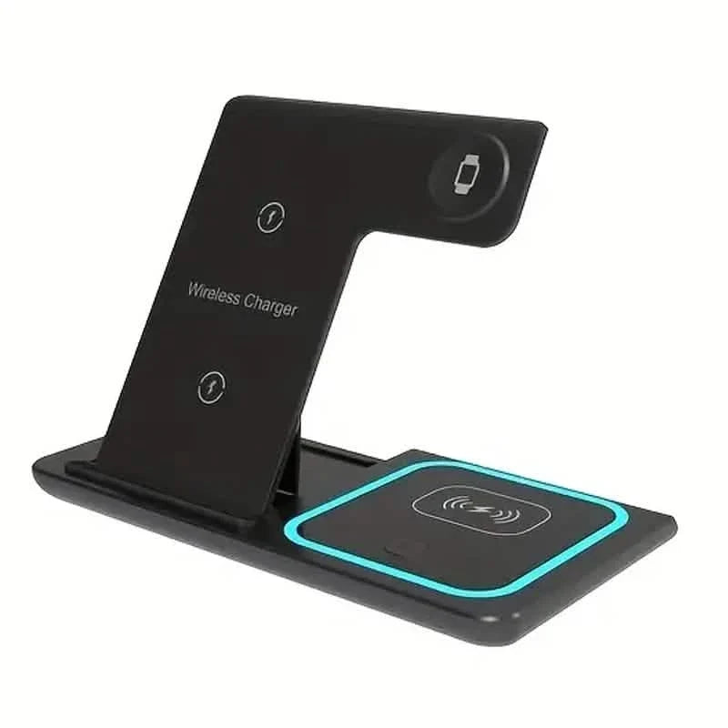 3-in-1 Folding Fast Wireless Charger Station Black Phone Chargers - Tophatter Daily Deals