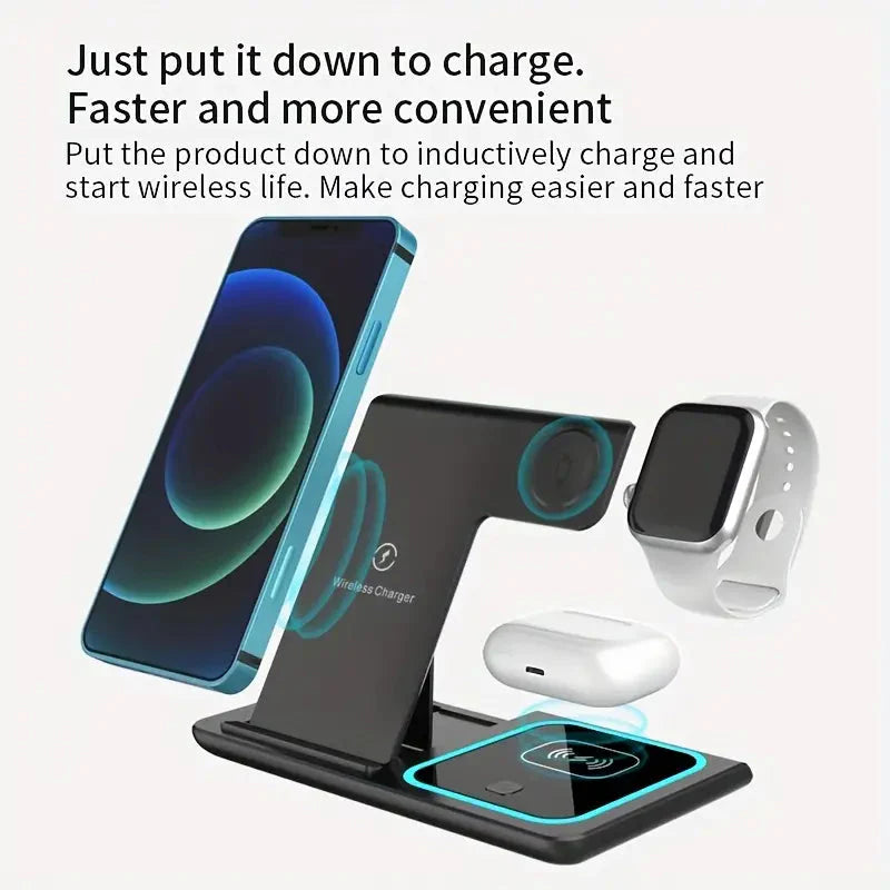 3-in-1 Folding Fast Wireless Charger Station Charging Station - Tophatter Daily Deals