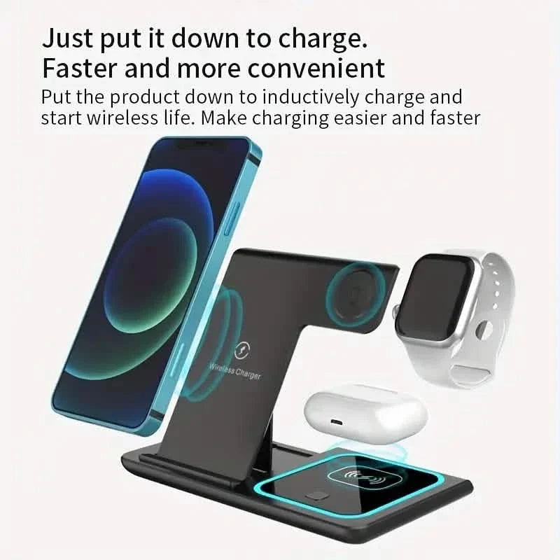 3-in-1 Folding Fast Wireless Charger Station Phone Chargers - Tophatter Daily Deals