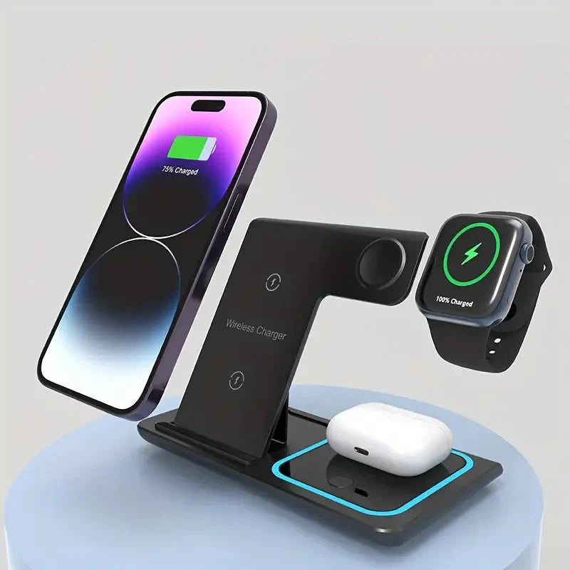 3-in-1 Folding Fast Wireless Charger Station Charging Station - Tophatter Daily Deals