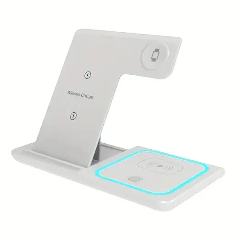 3-in-1 Folding Fast Wireless Charger Station White Charging Station - Tophatter Daily Deals