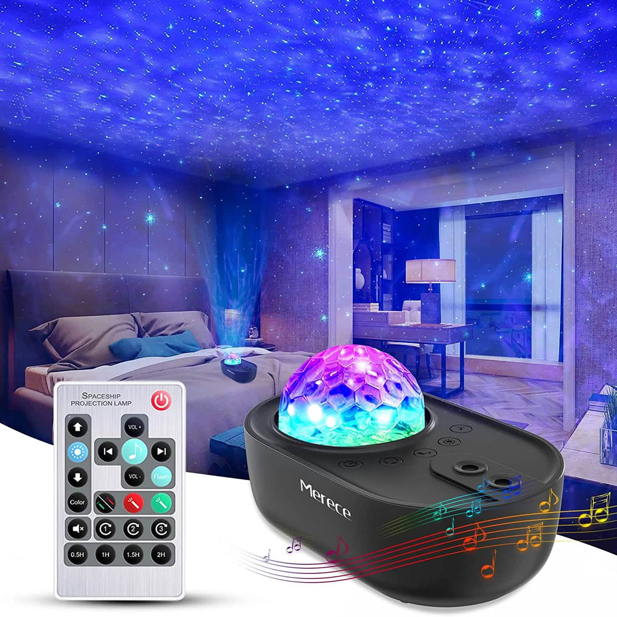 3-in-1 Galaxy Night Light Projector with Remote Control Black Indoor Lighting - Tophatter Daily Deals