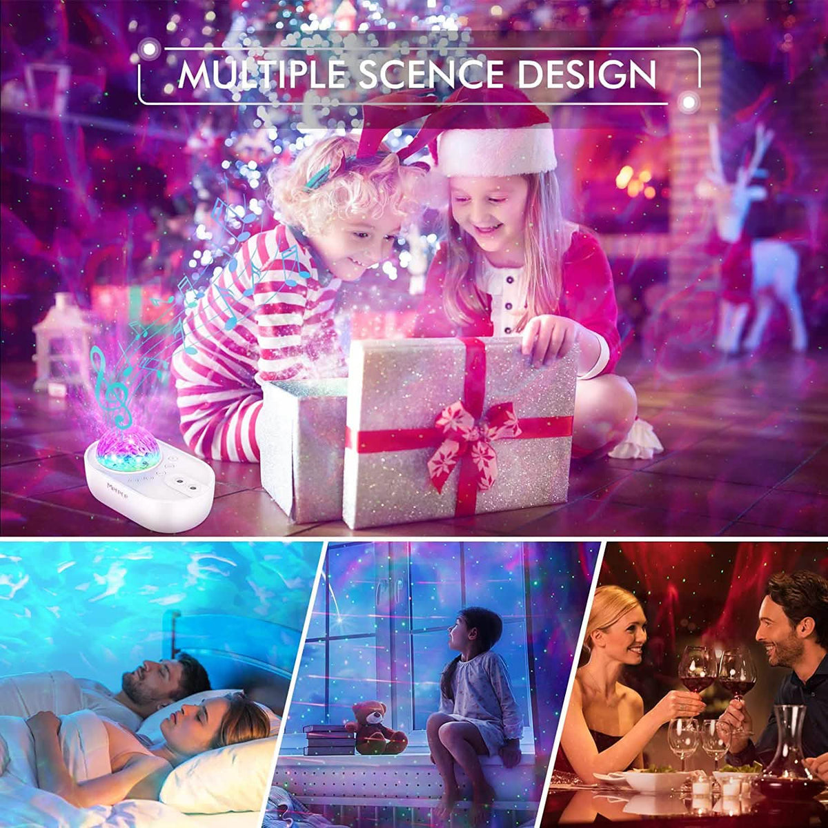 3-in-1 Galaxy Night Light Projector with Remote Control Indoor Lighting - Tophatter Daily Deals