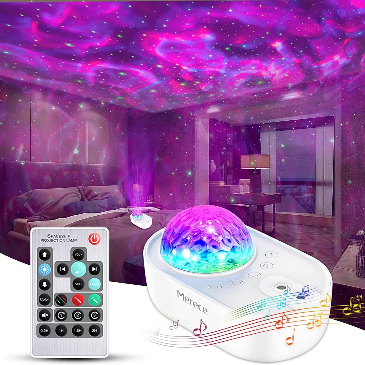 3-in-1 Galaxy Night Light Projector with Remote Control White Indoor Lighting - Tophatter Daily Deals