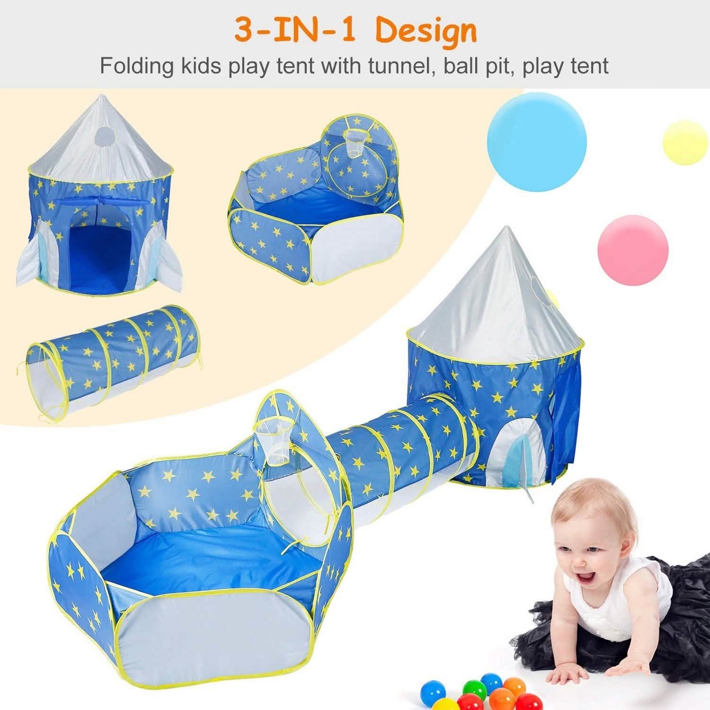 3-in-1 Kids Play Tent Ball Pit Set Toys & Games - Tophatter Daily Deals