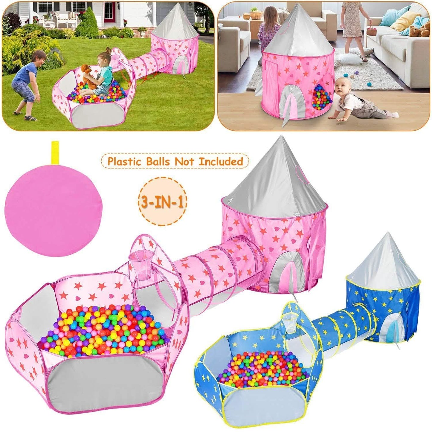 3-in-1 Kids Play Tent Ball Pit Set Toys & Games - Tophatter Daily Deals