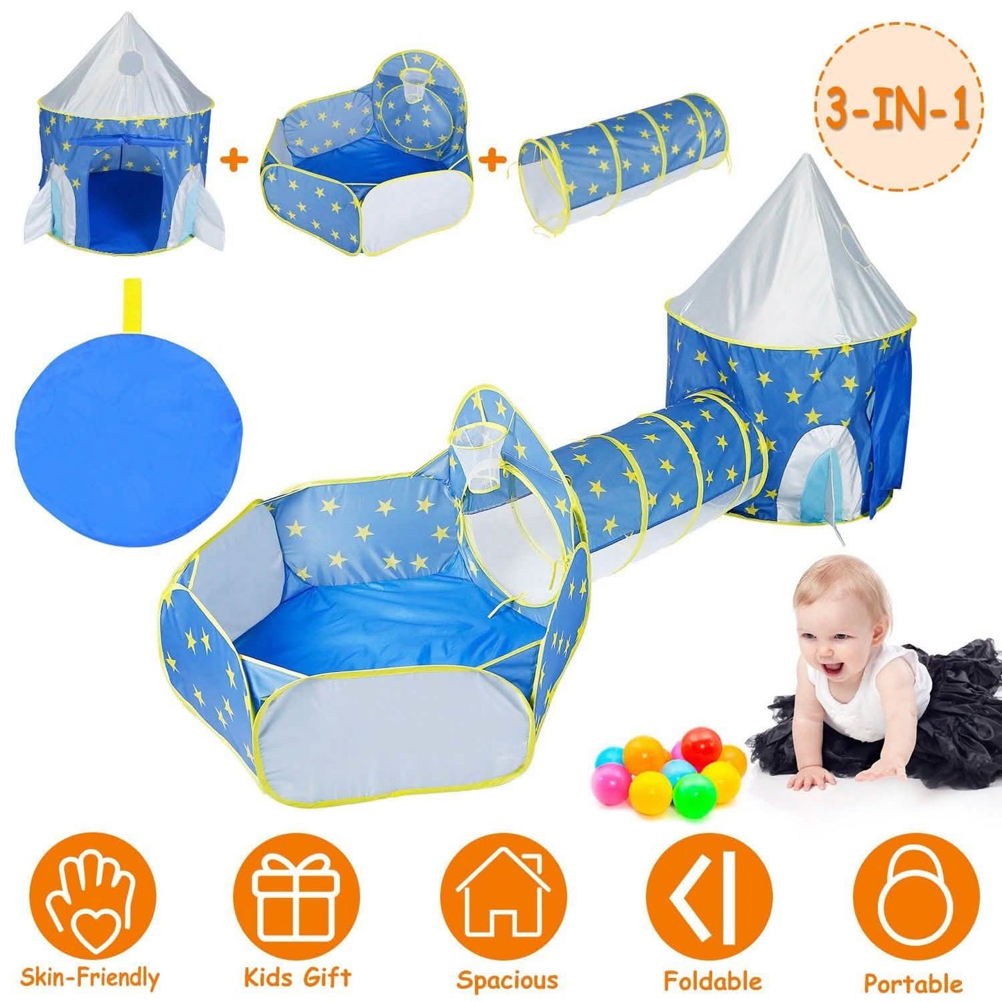 3-in-1 Kids Play Tent Ball Pit Set Toys & Games - Tophatter Daily Deals