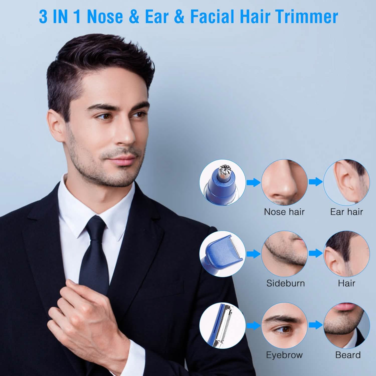 3-in-1 Nose Hair Eyebrow Beard Trimmer Men's Grooming - Tophatter Daily Deals