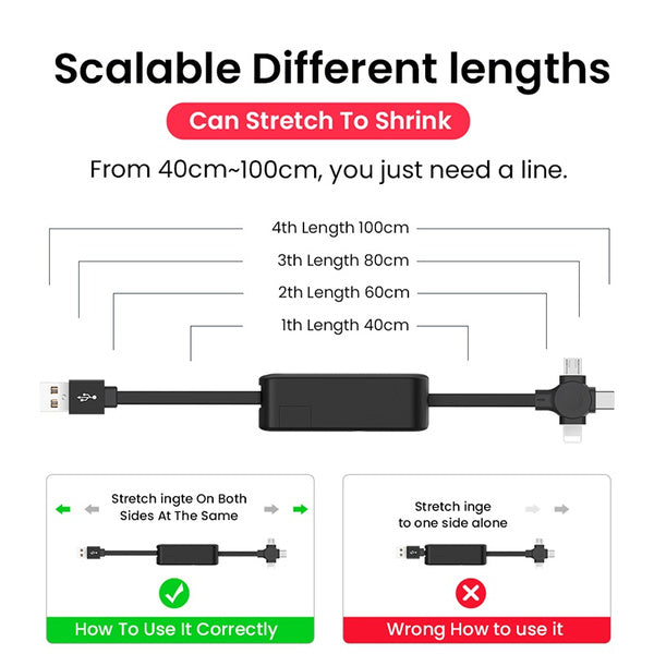 3-in-1 Portable Retractable Charging Cable Charging Cable - Tophatter Daily Deals