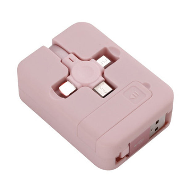 3-in-1 Portable Retractable Charging Cable Pink Charging Cable - Tophatter Daily Deals