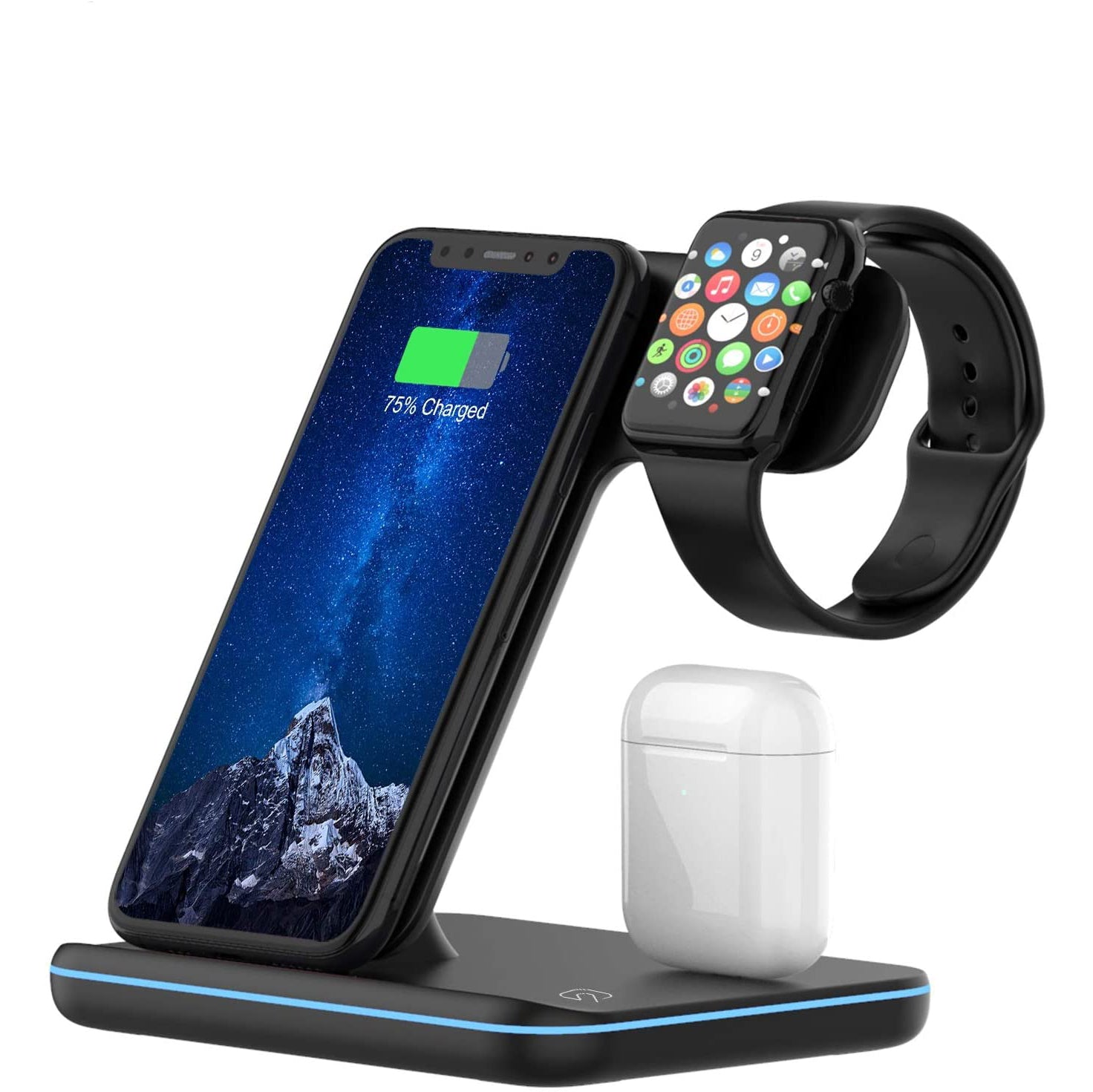 3-in-1 Qi-Certified 15W Fast Charging Station Black Charging Station - Tophatter Daily Deals