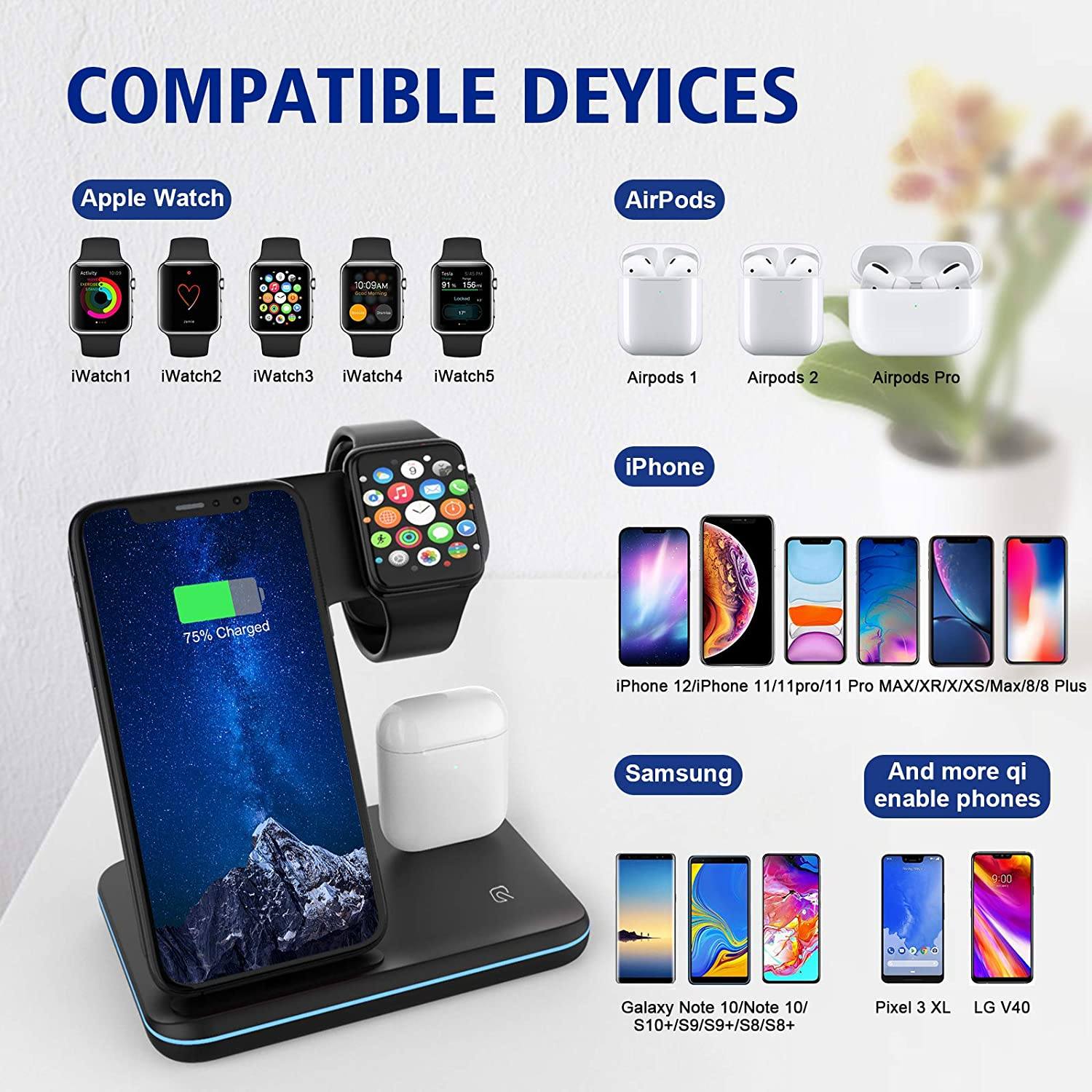 3-in-1 Qi-Certified 15W Fast Charging Station Charging Station - Tophatter Daily Deals