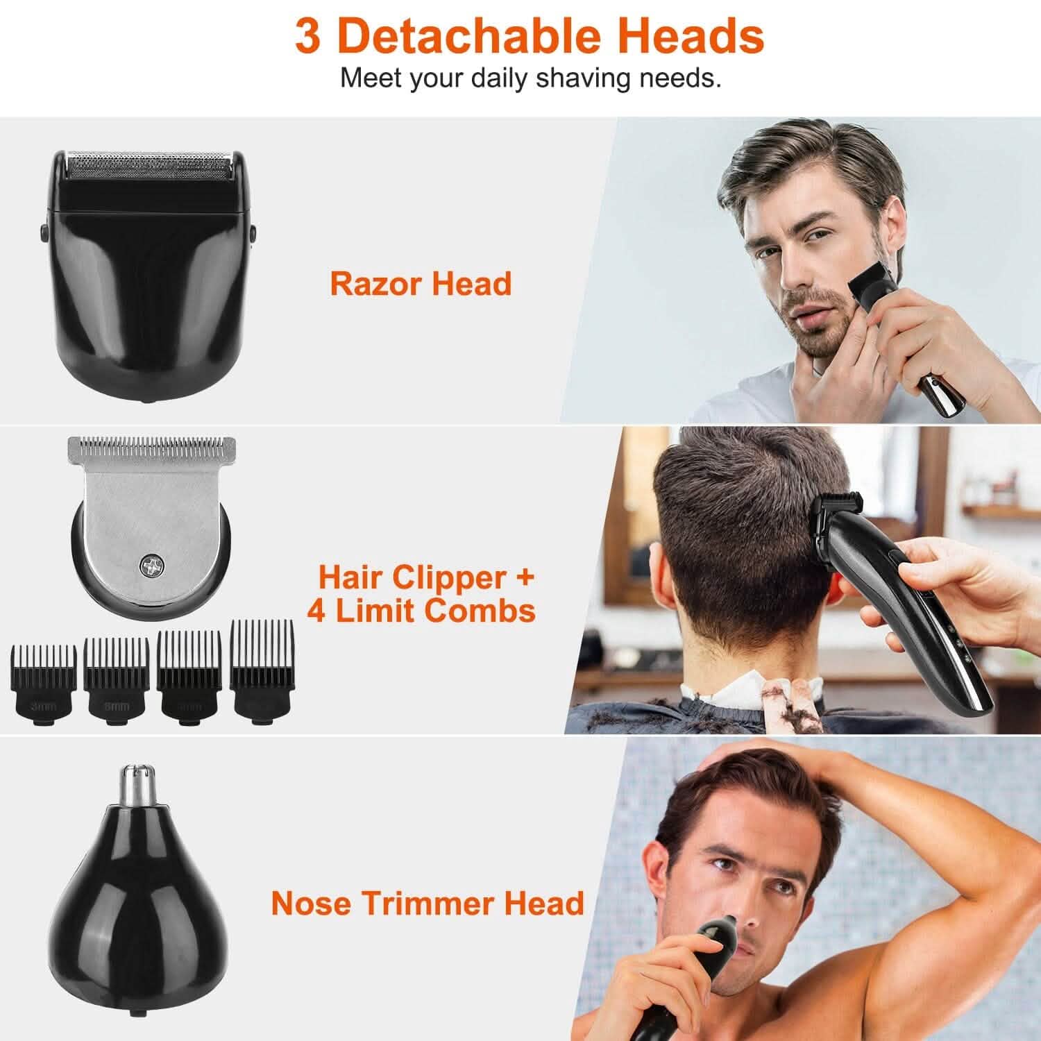 3-in-1 Rechargeable Hair Clipper Cordless Hair Trimmer Shaver Men's Grooming - Tophatter Daily Deals