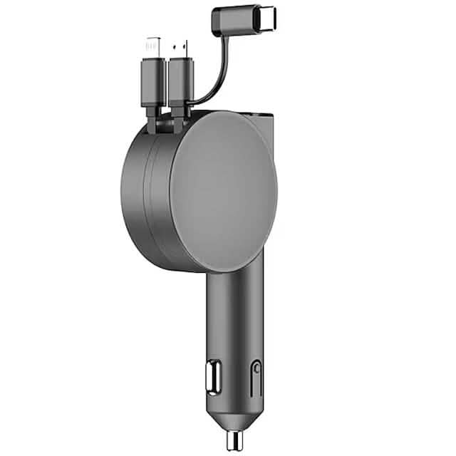 3-in-1 Retractable Car Phone Charger Black Phone Chargers - Tophatter Daily Deals