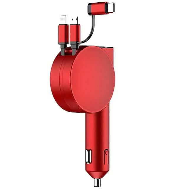 3-in-1 Retractable Car Phone Charger Red Phone Chargers - Tophatter Daily Deals