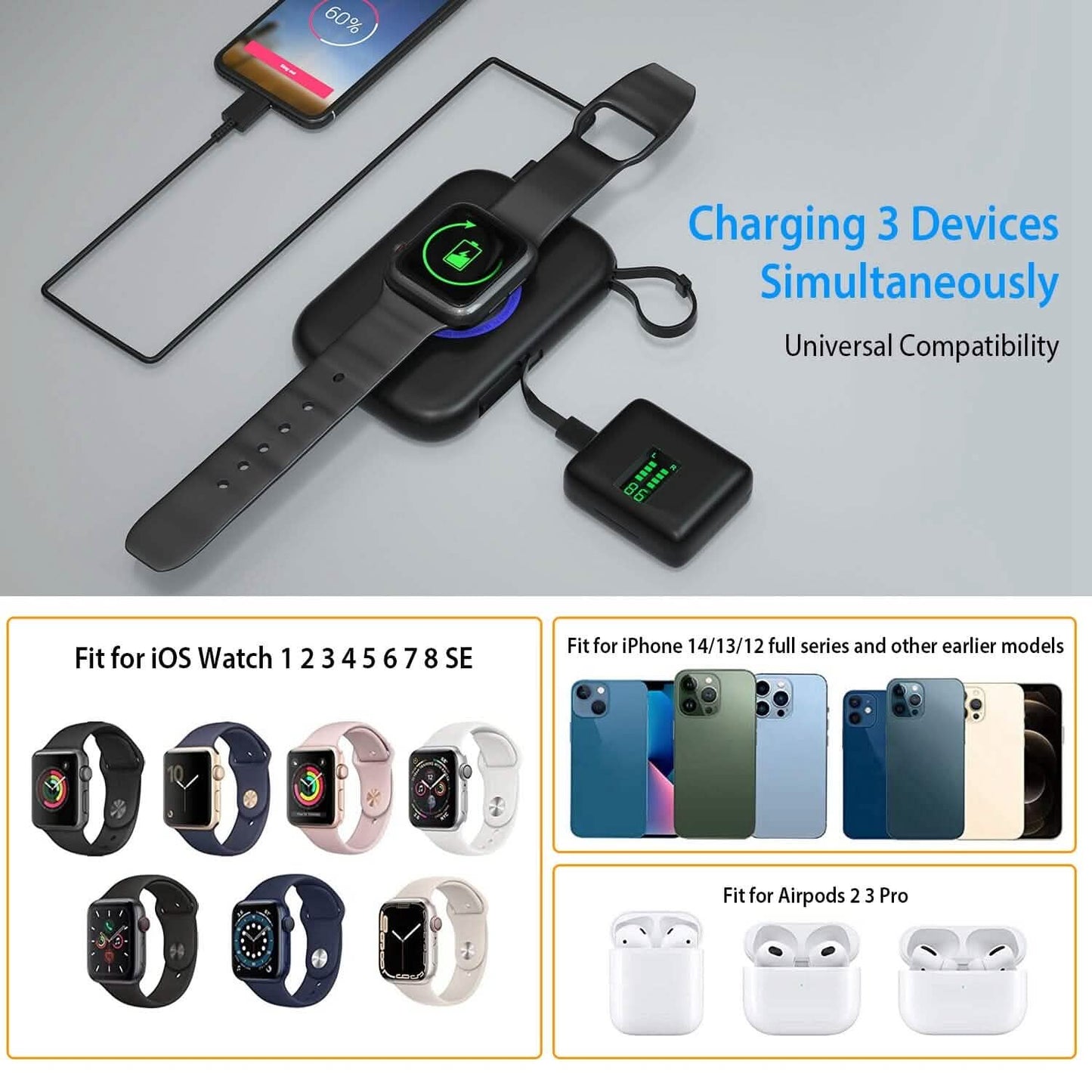 3-in-1 Wireless Charger Portable Magnetic Power Bank Mobile Accessories - Tophatter Daily Deals