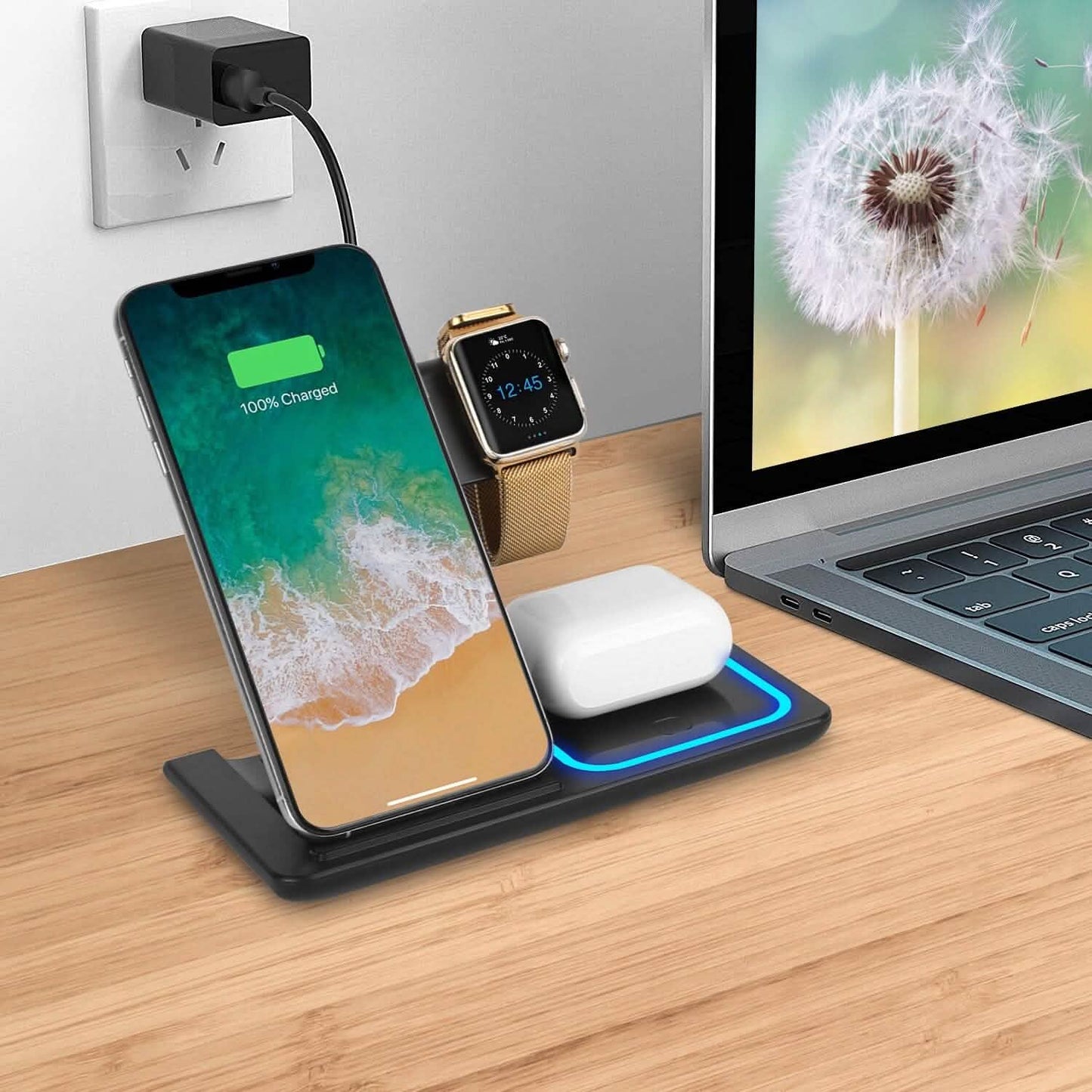 3-in-1 Wireless Fast Charging Station Dock Foldable Mobile Accessories - Tophatter Daily Deals