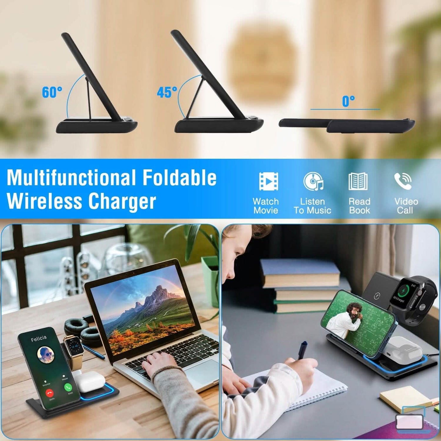 3-in-1 Wireless Fast Charging Station Dock Foldable Mobile Accessories - Tophatter Daily Deals