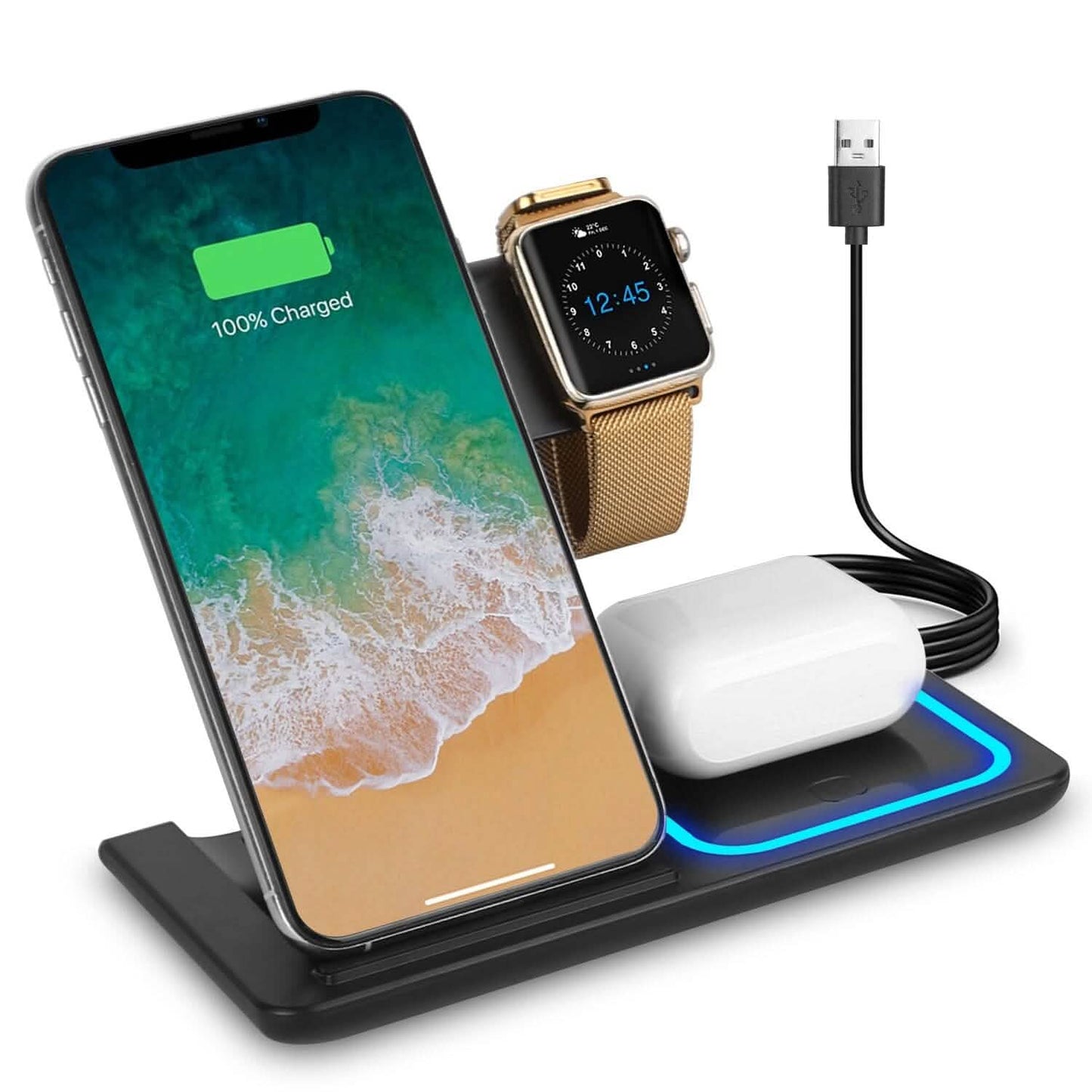 3-in-1 Wireless Fast Charging Station Dock Foldable Mobile Accessories - Tophatter Daily Deals