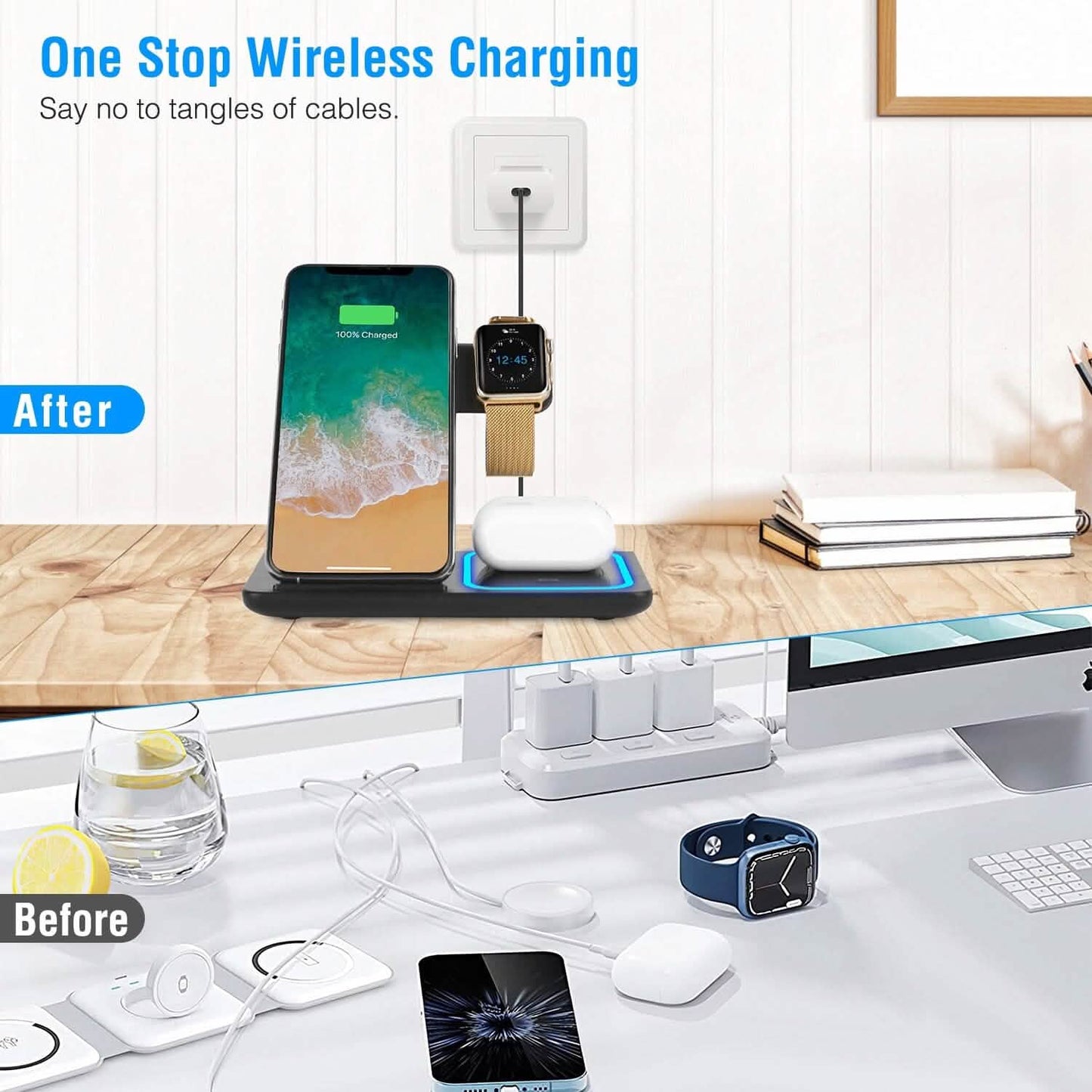 3-in-1 Wireless Fast Charging Station Dock Foldable Mobile Accessories - Tophatter Daily Deals