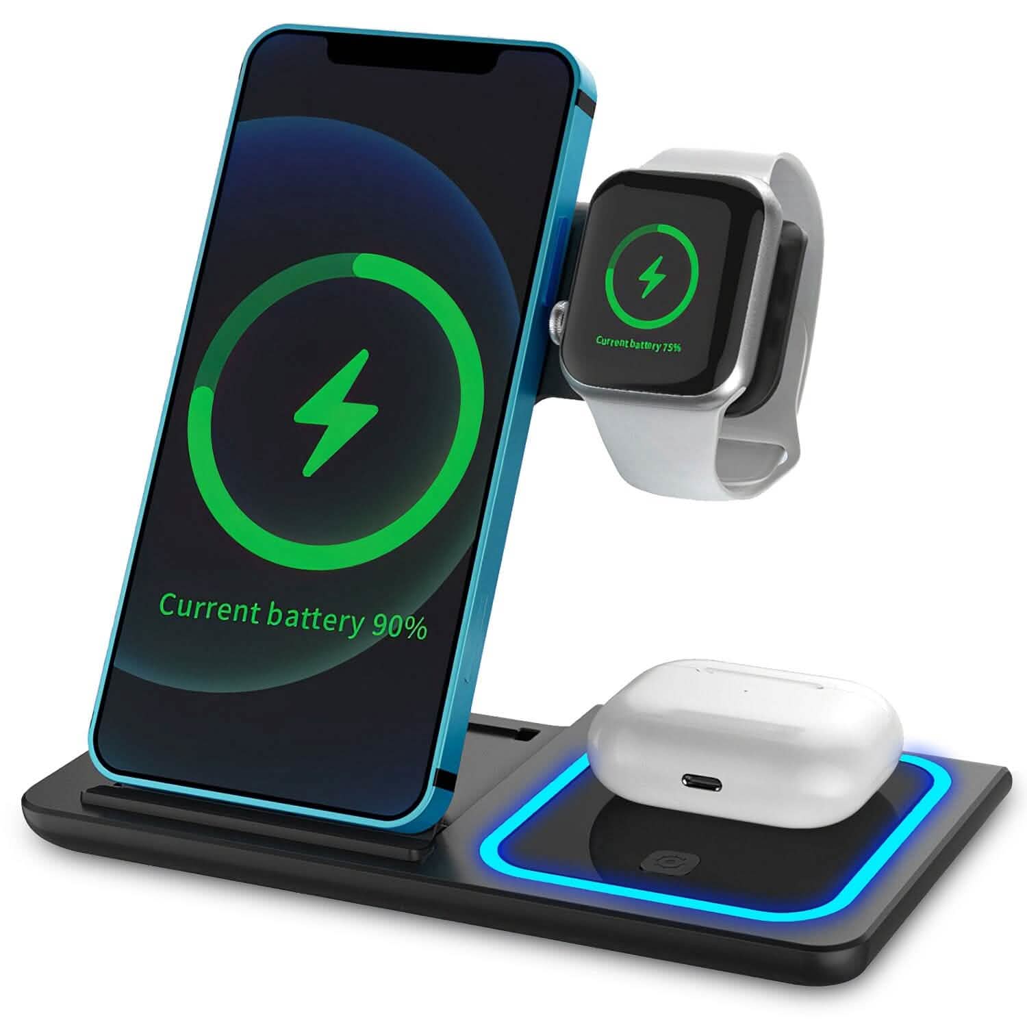 3-in-1 Wireless Fast Charging Station Dock Foldable Mobile Accessories - Tophatter Daily Deals