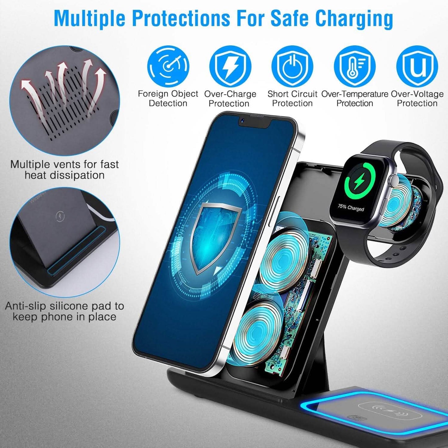 3-in-1 Wireless Fast Charging Station Dock Foldable Mobile Accessories - Tophatter Daily Deals