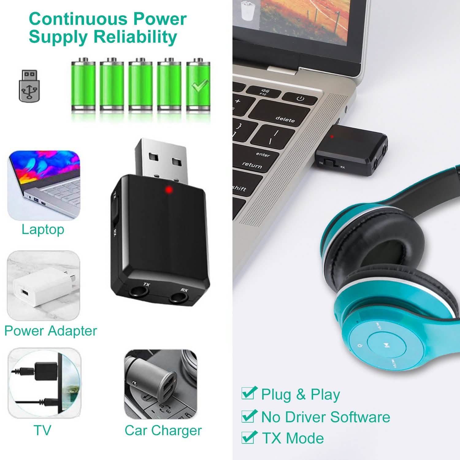 3-in-1 Wireless V5.0 USB Audio Transmitter Receiver Audio Accessories - Tophatter Daily Deals