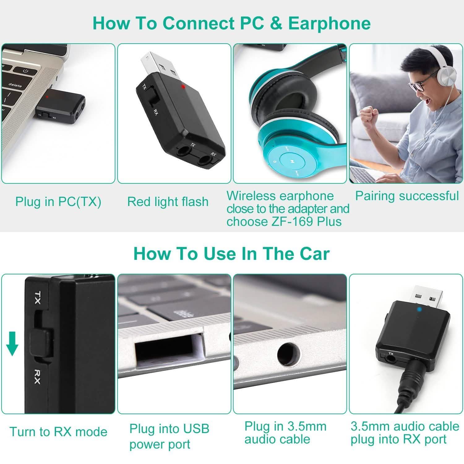 3-in-1 Wireless V5.0 USB Audio Transmitter Receiver Audio Accessories - Tophatter Daily Deals