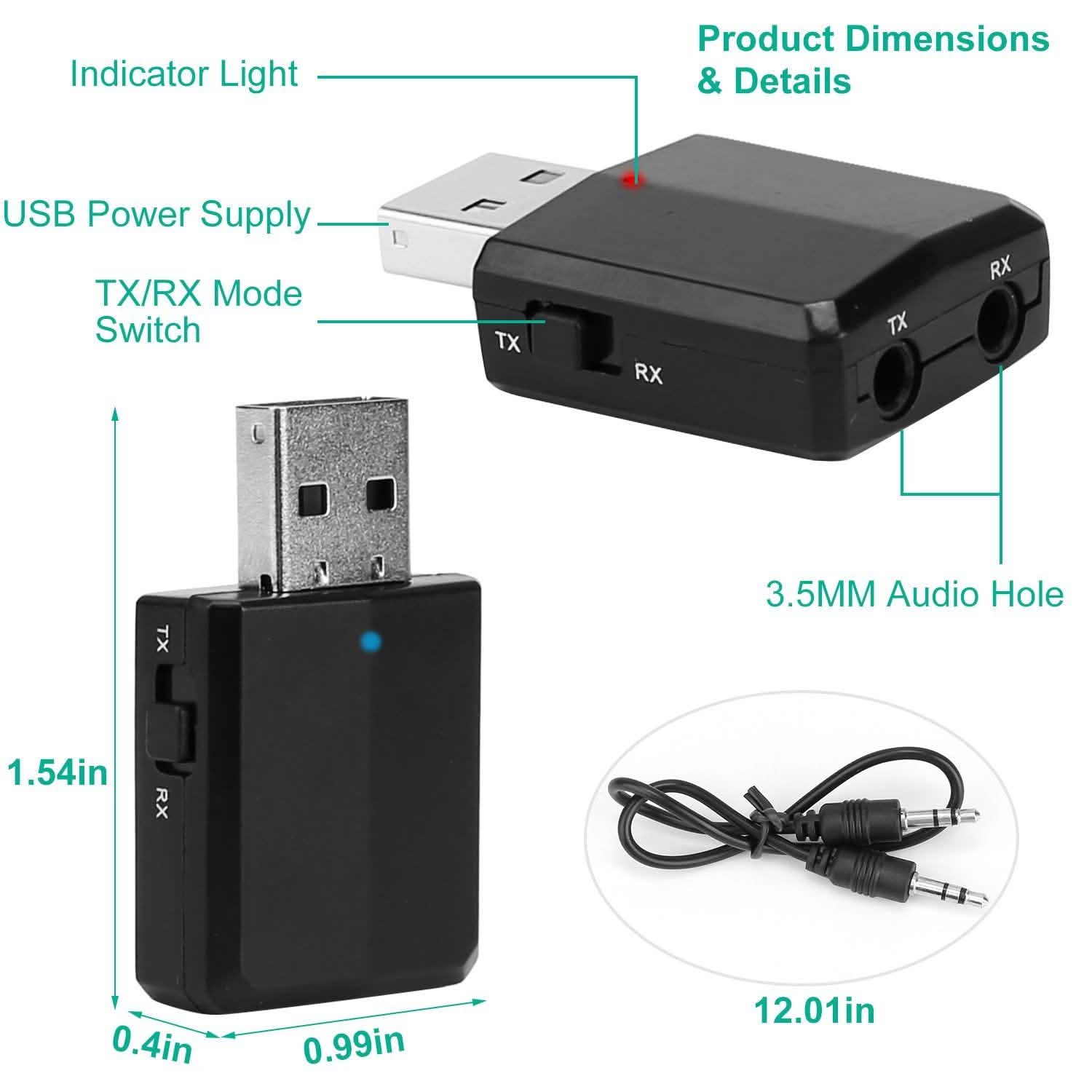 3-in-1 Wireless V5.0 USB Audio Transmitter Receiver Audio Accessories - Tophatter Daily Deals