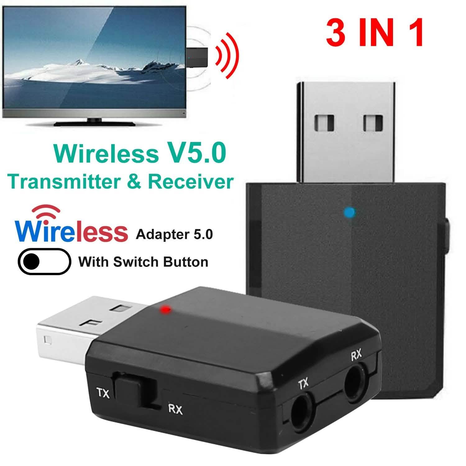 3-in-1 Wireless V5.0 USB Audio Transmitter Receiver Audio Accessories - Tophatter Daily Deals