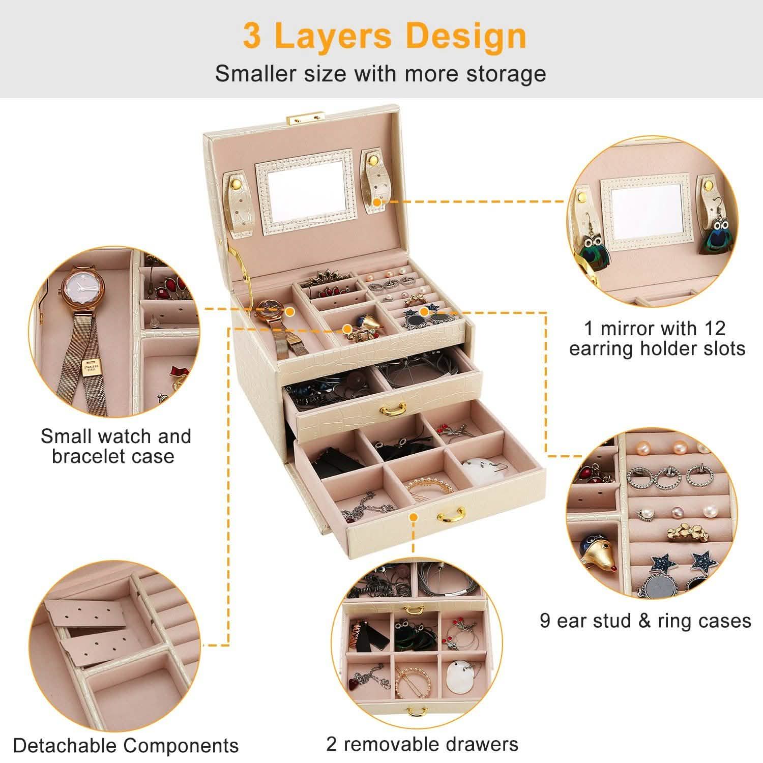 3-Layer Jewelry Case Organizer Storage & Organization - Tophatter Daily Deals