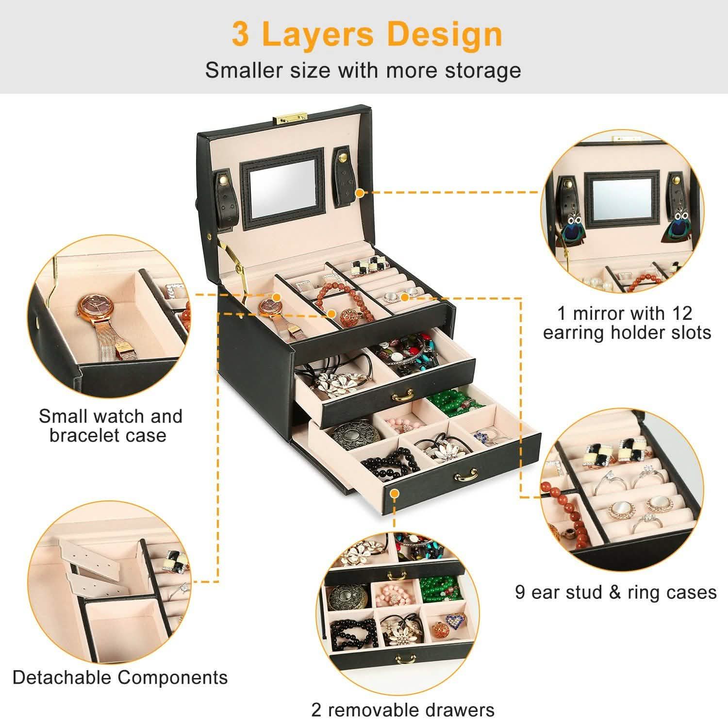 3-Layer Jewelry Case Organizer Storage & Organization - Tophatter Daily Deals